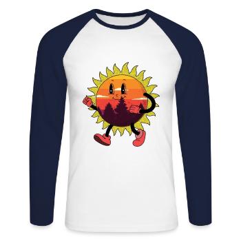 Retro Sun Vintage Hike Nature 80's 90's - Unisex Long Sleeve Baseball T-Shirt - white/navy - Front - Nik (191cm)