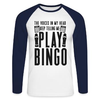 Joueur de bingo Les voix dans ma tête - T-shirt baseball manches longues Homme - blanc/marine - Devant - Nik (191cm)