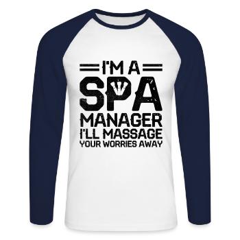 SPA Manager Job Wellness Funny SPA Management Sayi - Unisex Long Sleeve Baseball T-Shirt - white/navy - Front - Nik (191cm)