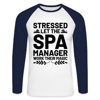 SPA Manager Job Wellness Funny SPA Management Sayi - Unisex Long Sleeve Baseball T-Shirt - white/navy - Front - Nik (191cm)