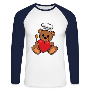 Teddy Koch Kochmütze kochen Teddybär Köchin - Unisex Baseballshirt langarm - Weiß/Navy - Vorne - Nik (191cm)