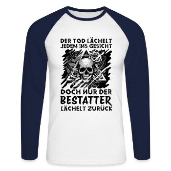 Bestatter Bestattungsfachkraft Geschenkidee Spruch - Unisex Baseballshirt langarm - Weiß/Navy - Vorne - Nik (191cm)