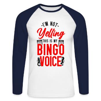 Bingo Player I'm Not Yelling This - Unisex Long Sleeve Baseball T-Shirt - white/navy - Front - Nik (191cm)