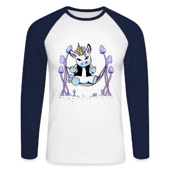 Licornes Licorne Hamac - T-shirt baseball manches longues Homme - blanc/marine - Devant - Nik (191cm)