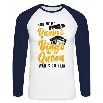 Bingo Player Queen Hand Me My - Unisex Baseballshirt langarm - Weiß/Navy - Vorne - Nik (191cm)