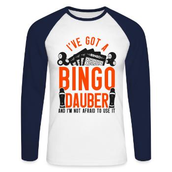 Bingo Player I've Got A Bingo - Unisex Baseballshirt langarm - Weiß/Navy - Vorne - Nik (191cm)
