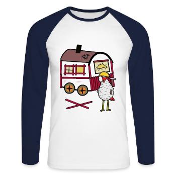 Bauwagen Handwerker Huhn Werkzeug Timyhaus - Unisex Baseballshirt langarm - Weiß/Navy - Vorne - Nik (191cm)