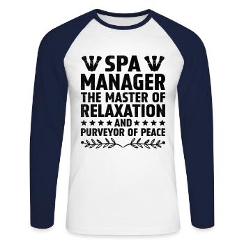 SPA Manager Job Wellness Funny SPA Management Sayi - Unisex Long Sleeve Baseball T-Shirt - white/navy - Front - Nik (191cm)