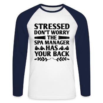 SPA Manager Job Wellness Funny SPA Management Sayi - Unisex Long Sleeve Baseball T-Shirt - white/navy - Front - Nik (191cm)