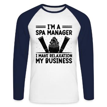 SPA Manager Job Wellness Funny SPA Management Sayi - Unisex Long Sleeve Baseball T-Shirt - white/navy - Front - Nik (191cm)