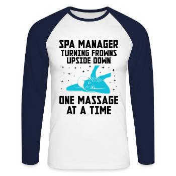 SPA Manager Job Wellness Funny SPA Management Sayi - Unisex Long Sleeve Baseball T-Shirt - white/navy - Front - Nik (191cm)
