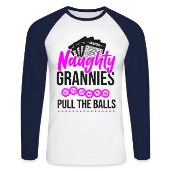 Bingo Player Grandma Naughty - Unisex Baseballshirt langarm - Weiß/Navy - Vorne - Nik (191cm)