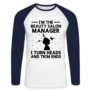 SPA Manager Job Wellness Funny SPA Management Sayi - Unisex Long Sleeve Baseball T-Shirt - white/navy - Front - Nik (191cm)