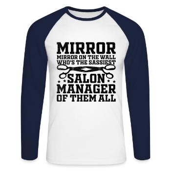 SPA Manager Job Wellness Funny SPA Management Sayi - Unisex Long Sleeve Baseball T-Shirt - white/navy - Front - Nik (191cm)
