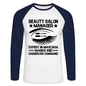 SPA-Manager Job Wellness Lustiges SPA-Management Sayi - Unisex Baseballshirt langarm - Weiß/Navy - Vorne - Nik (191cm)