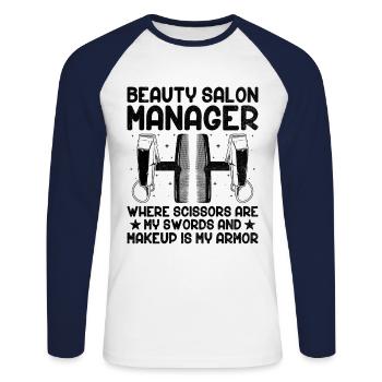 SPA Manager Job Wellness Funny SPA Management Sayi - Unisex Long Sleeve Baseball T-Shirt - white/navy - Front - Nik (191cm)