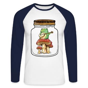 Frog, Frogs, Amphibian, Nature, Autumn, Mushrooms - Unisex Long Sleeve Baseball T-Shirt - white/navy - Front - Nik (191cm)