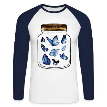 Schmetterlinge Insekten Zoologie Insekt - Unisex Baseballshirt langarm - Weiß/Navy - Vorne - Nik (191cm)