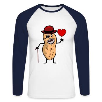 Cacahuète grand-père grand-père coeur anniversaire noix - T-shirt baseball manches longues Homme - blanc/marine - Devant - Nik (191cm)