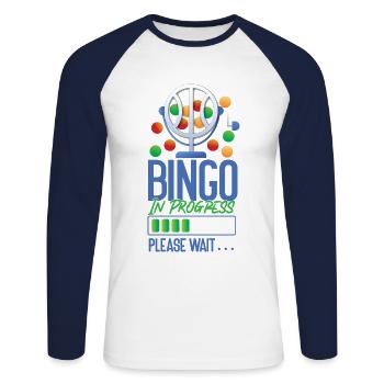 Bingo Player Bingo In Progress - Unisex Long Sleeve Baseball T-Shirt - white/navy - Front - Nik (191cm)