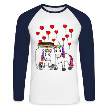Licornes chagrin d’amour rupture Saint-Valentin - T-shirt baseball manches longues Homme - blanc/marine - Devant - Nik (191cm)
