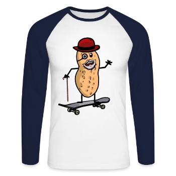 Cacahuète grand-père patinage patineur écrou grand-père - T-shirt baseball manches longues Homme - blanc/marine - Devant - Nik (191cm)