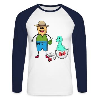 Cacahuète Zookeeper Dino bébé oeuf de naissance - T-shirt baseball manches longues Homme - blanc/marine - Devant - Nik (191cm)
