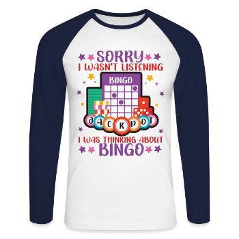 Bingo Player Sorry I Wasn't - Unisex Baseballshirt langarm - Weiß/Navy - Vorne - Nik (191cm)