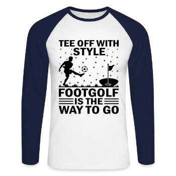 Footgolf Player Foot Golf Playing Footgolfers Foot - Unisex Long Sleeve Baseball T-Shirt - white/navy - Front - Nik (191cm)