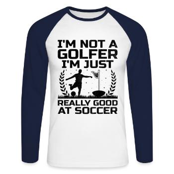 Footgolf Player Foot Golf Playing Footgolfers Foot - Unisex Long Sleeve Baseball T-Shirt - white/navy - Front - Nik (191cm)