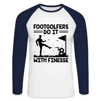 Footgolf Player Foot Golf Playing Footgolfers Foot - Unisex Long Sleeve Baseball T-Shirt - white/navy - Front - Nik (191cm)