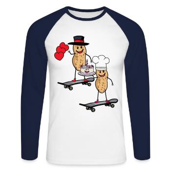 Cacahuètes Salutations d’anniversaire Féliciter Gâteau - T-shirt baseball manches longues Homme - blanc/marine - Devant - Nik (191cm)