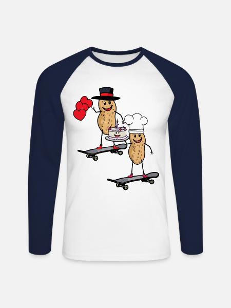 Peanuts Birthday Greetings Congratulate Cake - Unisex Long Sleeve Baseball T-Shirt - white/navy