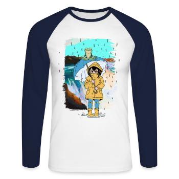 Frosch Mädchen Regen Wetter Kröte Kind - Unisex Baseballshirt langarm - Weiß/Navy - Vorne - Nik (191cm)