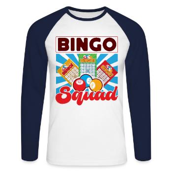 Bingo Player Bingo Squad - Unisex Baseballshirt langarm - Weiß/Navy - Vorne - Nik (191cm)