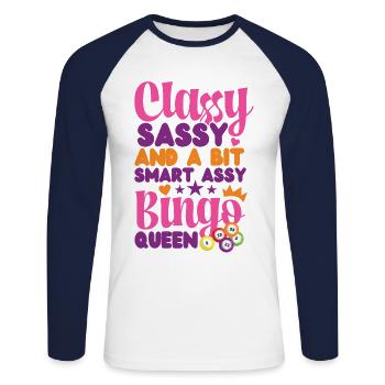 Bingo Player Classy Sassy And A - Unisex Long Sleeve Baseball T-Shirt - white/navy - Front - Nik (191cm)