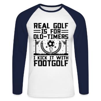 Footgolf Player Foot Golf Playing Footgolfers Foot - Unisex Long Sleeve Baseball T-Shirt - white/navy - Front - Nik (191cm)