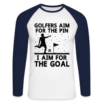 Footgolf Player Foot Golf Footgolfers Foot spielen - Unisex Baseballshirt langarm - Weiß/Navy - Vorne - Nik (191cm)