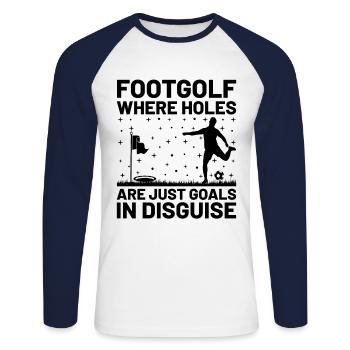Footgolf Player Foot Golf Playing Footgolfers Foot - Unisex Long Sleeve Baseball T-Shirt - white/navy - Front - Nik (191cm)