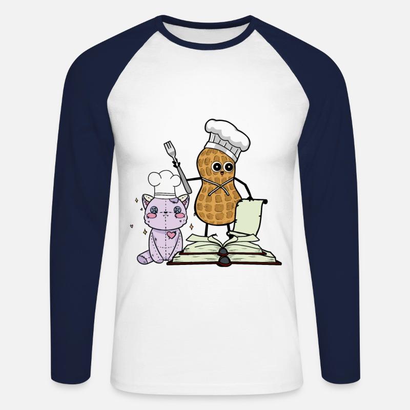 ERDNUSS KOCH FREUNDE KOCHEN - Unisex Baseballshirt langarm - Weiß/Navy