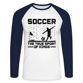 Footgolf Player Foot Golf Footgolfers Foot spielen - Unisex Baseballshirt langarm - Weiß/Navy - Vorne - Nik (191cm)