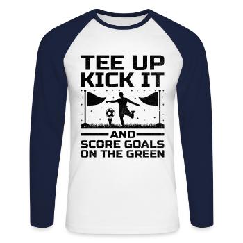 Footgolf Player Foot Golf Playing Footgolfers Foot - Unisex Long Sleeve Baseball T-Shirt - white/navy - Front - Nik (191cm)