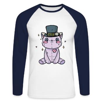 niedliche Stofftier Katze Halloween Katzen - Unisex Baseballshirt langarm - Weiß/Navy - Vorne - Nik (191cm)