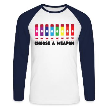 Joueur de bingo choisir une arme - T-shirt baseball manches longues Homme - blanc/marine - Devant - Nik (191cm)