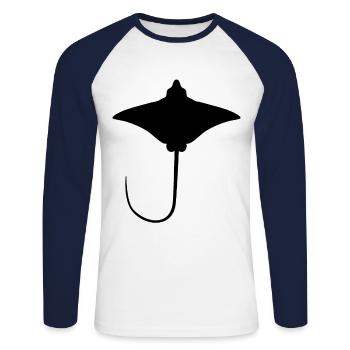 Rochen – Eleganter Schwimmer der Meere - Unisex Baseballshirt langarm - Weiß/Navy - Vorne - Nik (191cm)