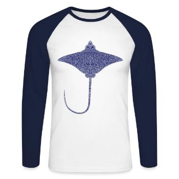 Rochen – Eleganter Schwimmer der Meere - Unisex Baseballshirt langarm - Weiß/Navy - Vorne - Nik (191cm)