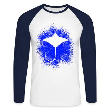 Ray – Elegant Float of the Seas - Unisex Long Sleeve Baseball T-Shirt - white/navy - Front - Nik (191cm)