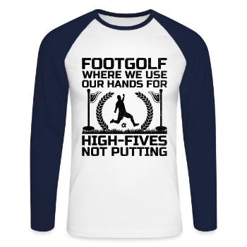 Footgolf Player Foot Golf Footgolfers Foot spielen - Unisex Baseballshirt langarm - Weiß/Navy - Vorne - Nik (191cm)