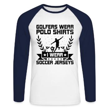 Footgolf Player Foot Golf Footgolfers Foot spielen - Unisex Baseballshirt langarm - Weiß/Navy - Vorne - Nik (191cm)