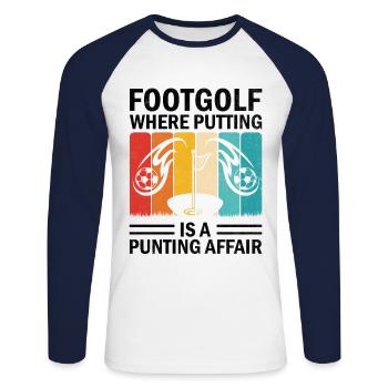 Footgolf Player Foot Golf Playing Footgolfers Foot - Unisex Long Sleeve Baseball T-Shirt - white/navy - Front - Nik (191cm)
